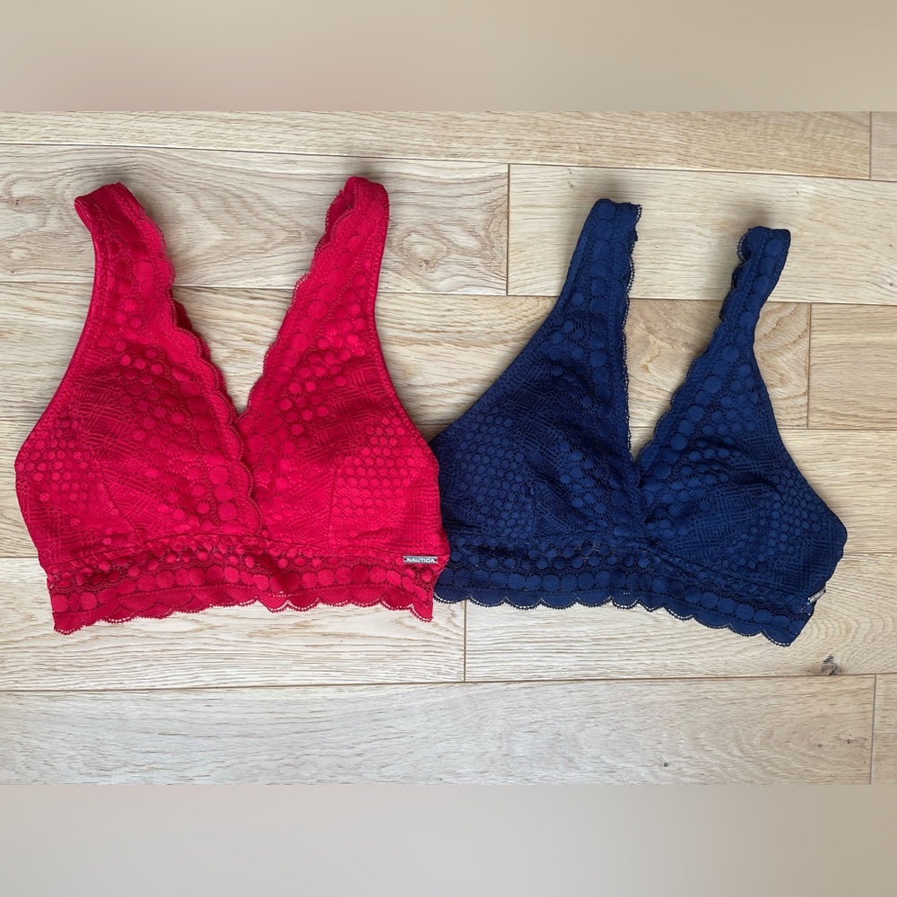 Nautica Lace Bralette Size S Pack of 2 (Red & Blue)